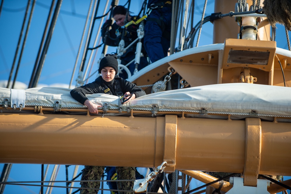 USS Constitution Sailors go underway with USCGS Eagle