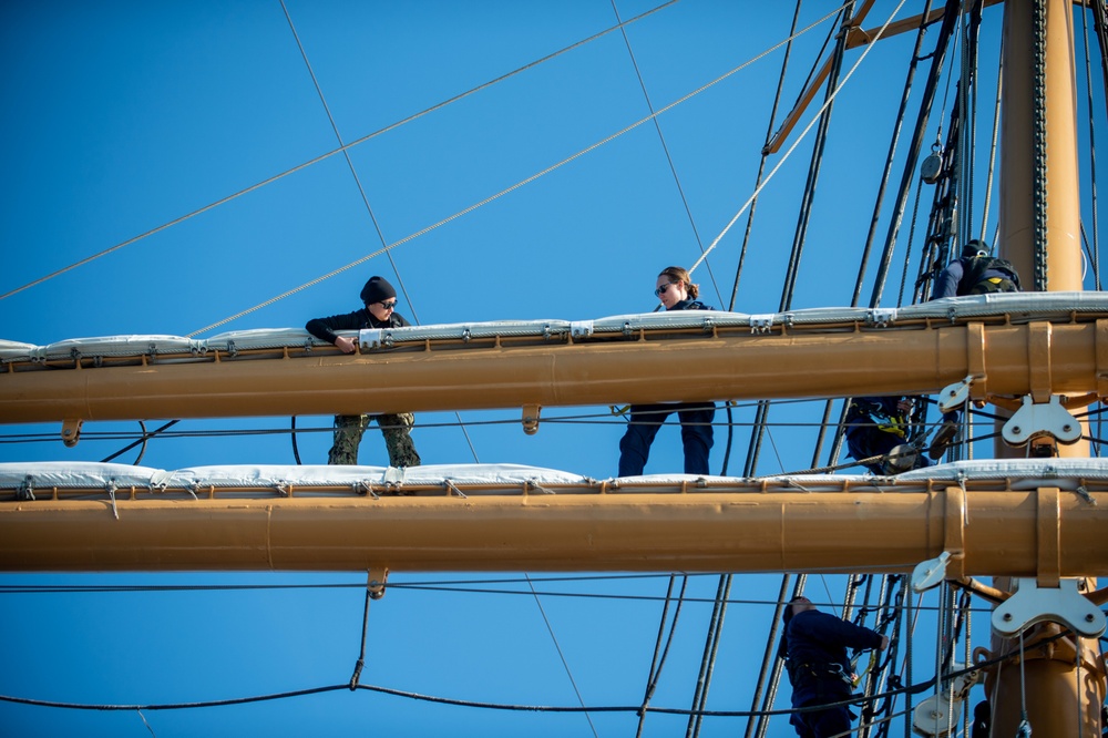 USS Constitution Sailors go underway with USCGS Eagle