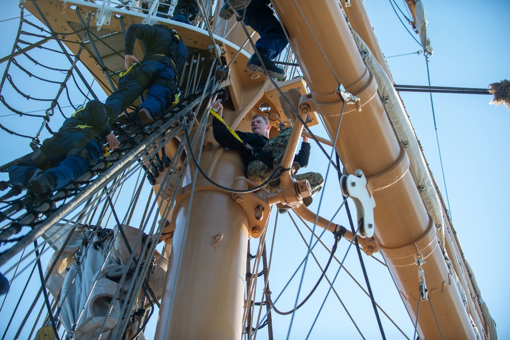 USS Constitution Sailors go underway with USCGS Eagle