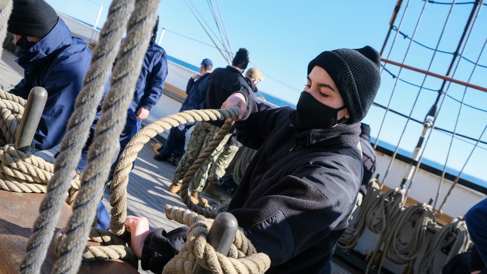 USS Constitution Sailors go underway with USCGS Eagle