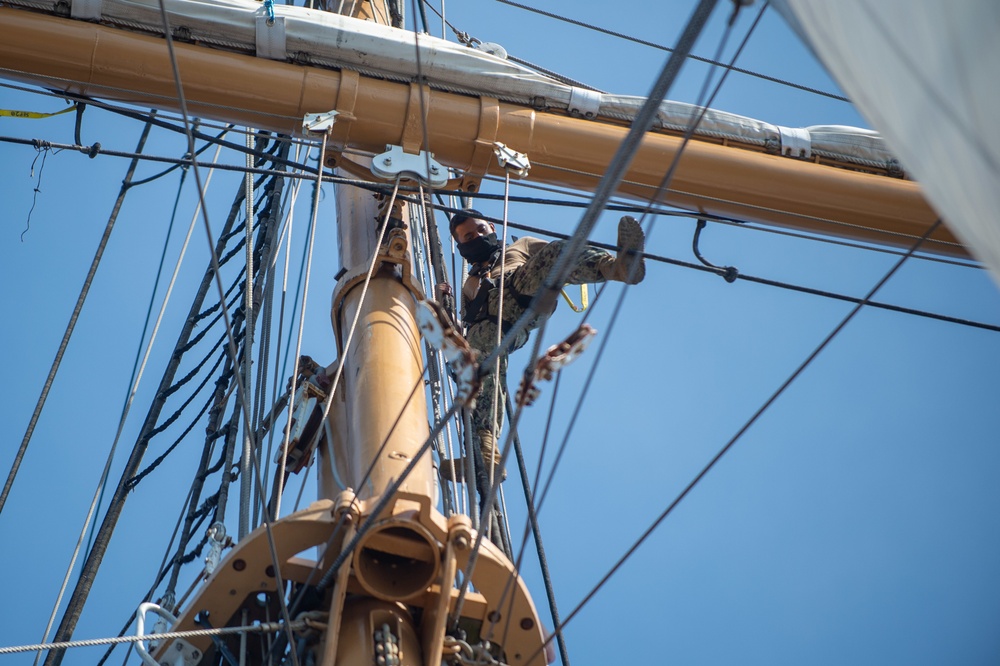 USS Constitution Sailors go underway with USCGS Eagle