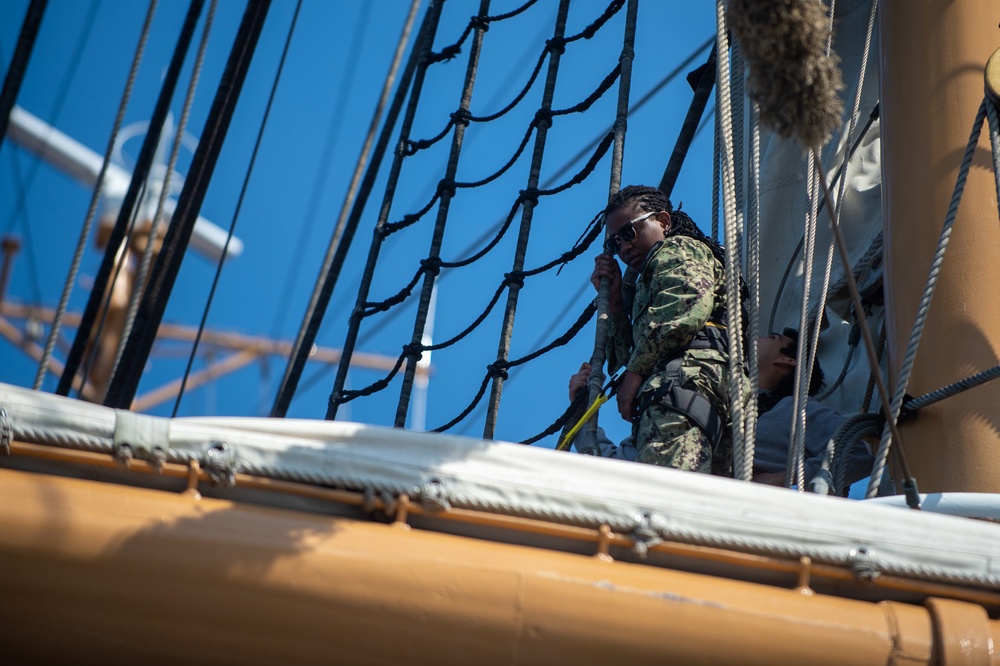 USS Constitution Sailors go underway with USCGS Eagle