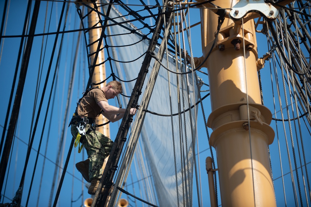 USS Constitution Sailors go underway with USCGS Eagle