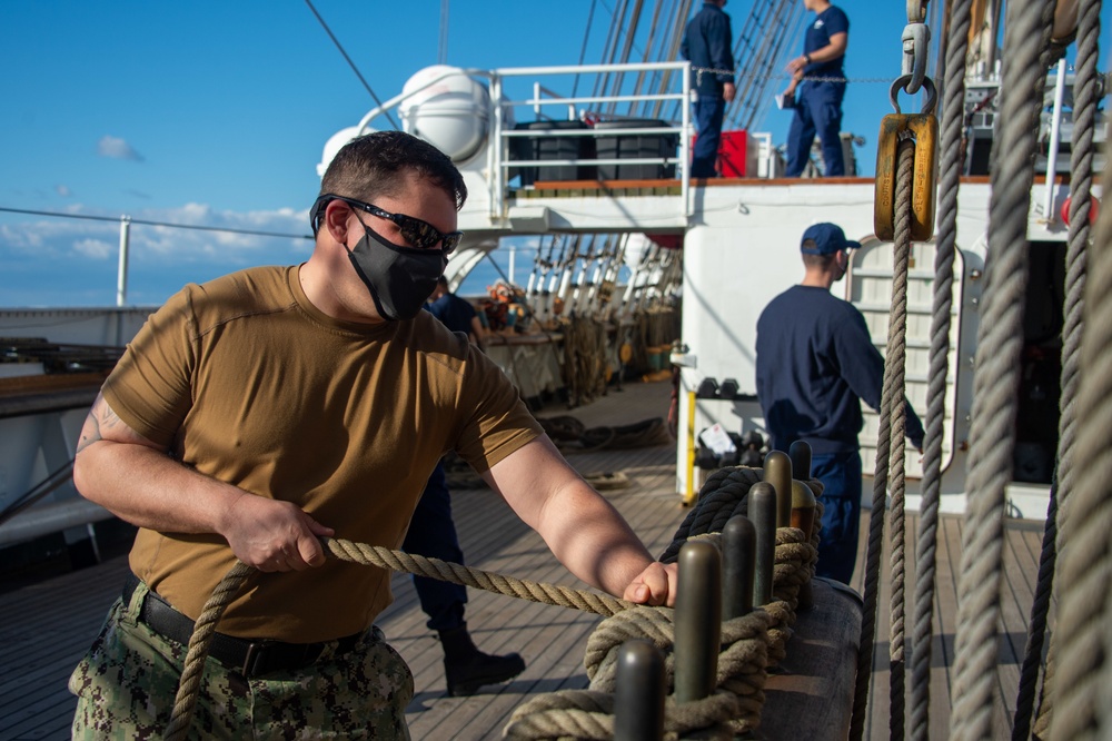 USS Constitution Sailors go underway with USCGS Eagle