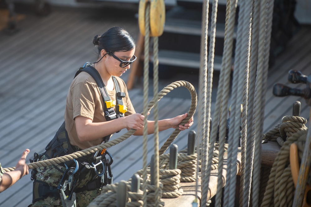 USS Constitution Sailors go underway with USCGS Eagle