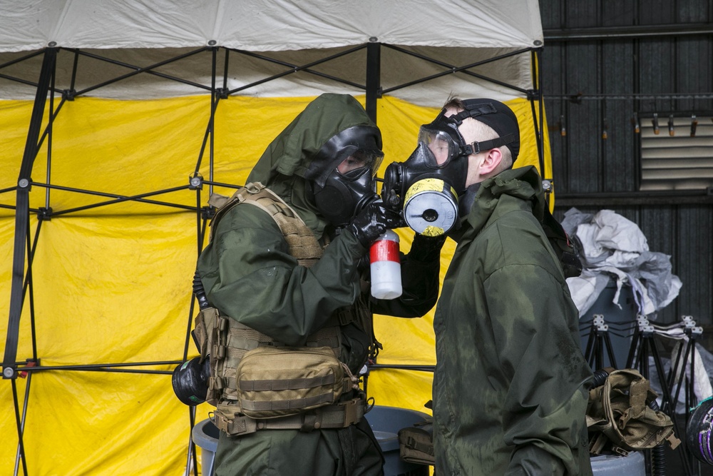 U.S. Marines and Sailors with Chemical Biological Incident Response Force (CBIRF) participate in the final training event during CBIRF Basic Operations Course (CBOC)