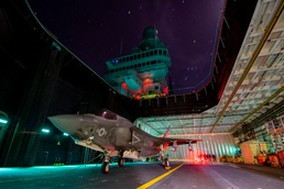 F-35B on a forward elevator ride aboard ITS Cavour