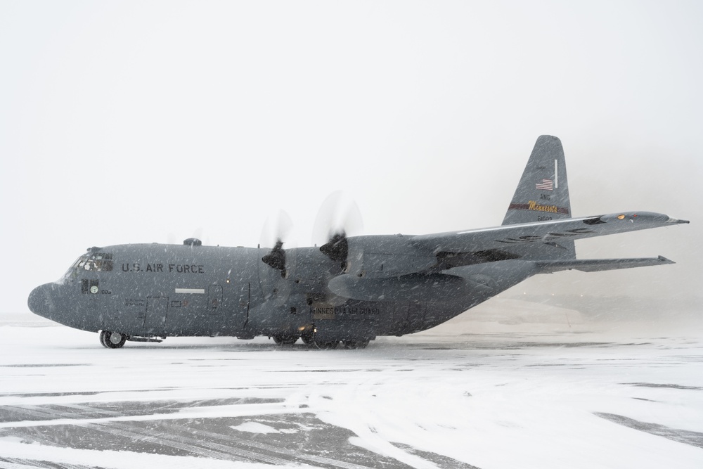 A Minnesota Air National Guard C-130 taxies for take off at Canadian Forces Base Goose Bay