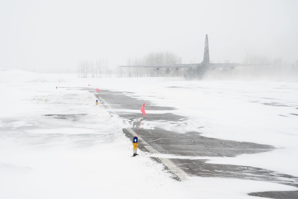 A Minnesota Air National Guard C-130 taxies for take off at Canadian Forces Base Goose Bay