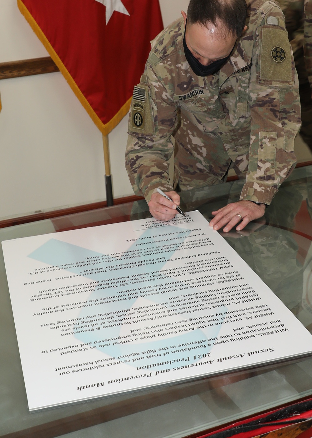 Army Reserve general signs April as SAAPM proclamation at Camp Arifjan, Kuwait