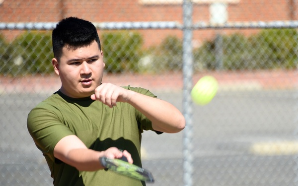 Cal Guard Soldiers receive a pickleball lesson from Red Bluff community members