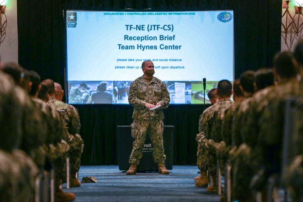 U.S. Navy Sailors receive JRSOI briefing in Boston CVC