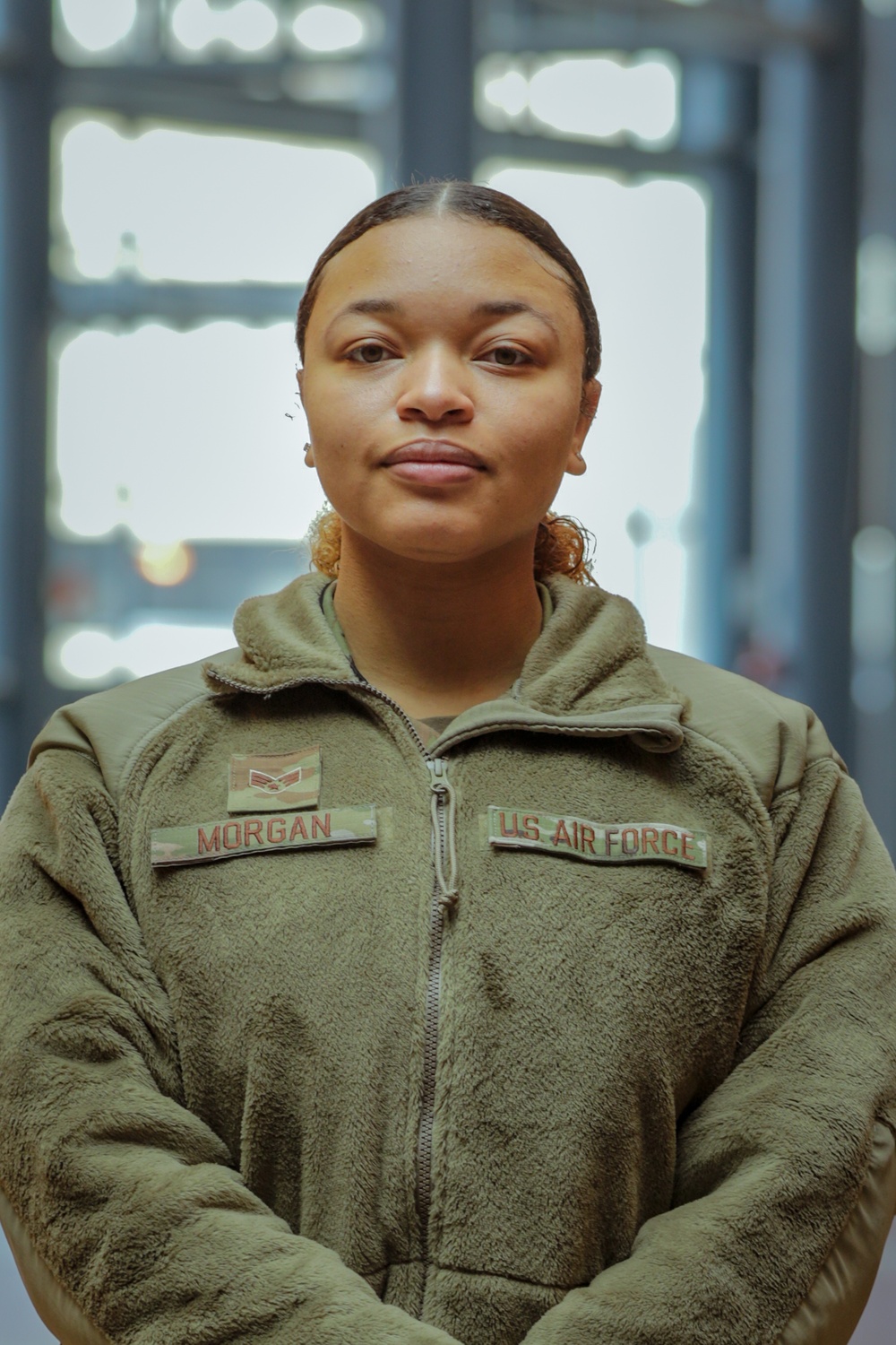 U.S. Air Force Senior Airman Morgan talks about her role at the Ford Field Community Vaccination Center