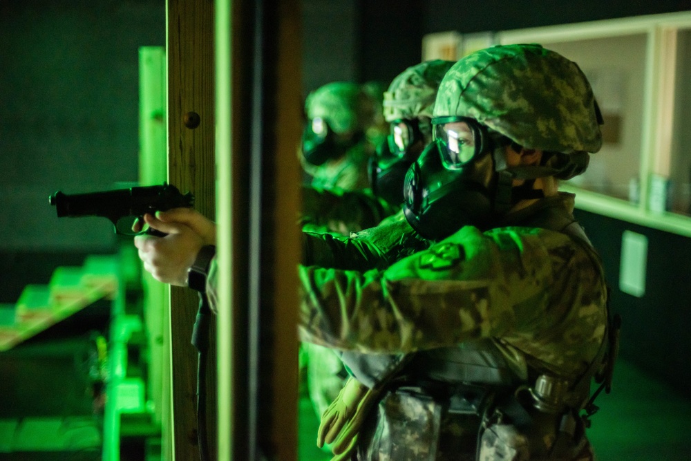811th Hospital Center Soldiers complete M9 and M4 simulations training on Engagement Skills Trainer