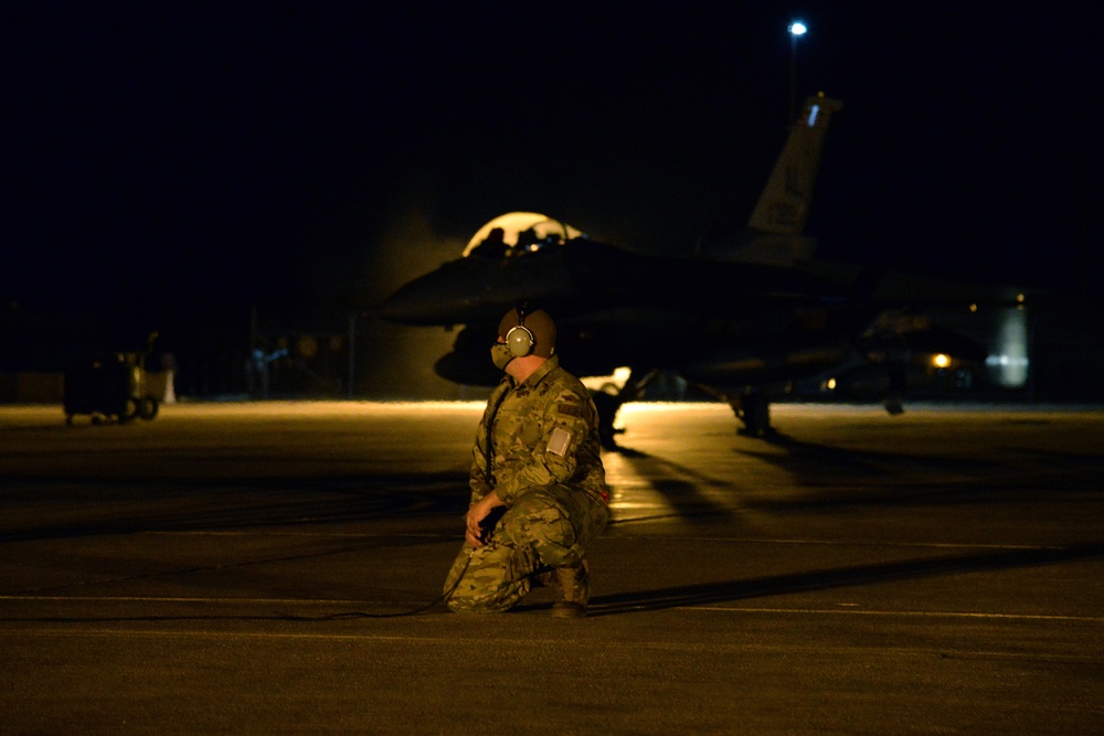 177th Fighter Wing of the New Jersey Air National Guard launches early morning sorties