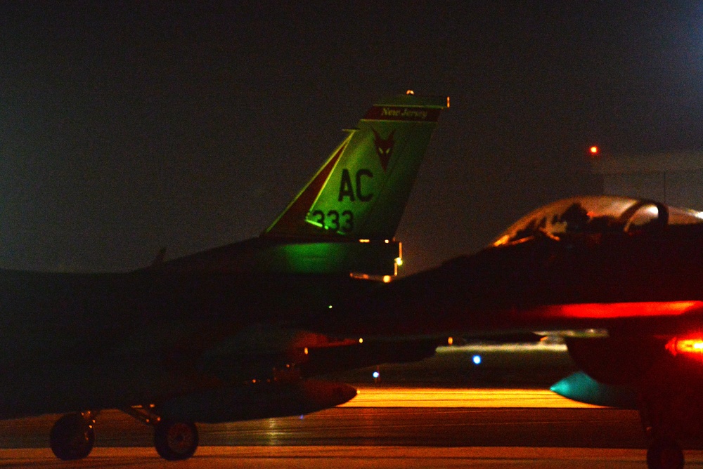 177th Fighter Wing of the New Jersey Air National Guard launches early morning sorties