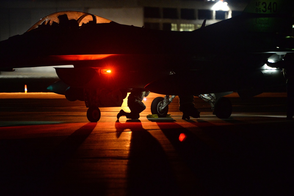 177th Fighter Wing of the New Jersey Air National Guard launches early morning sorties