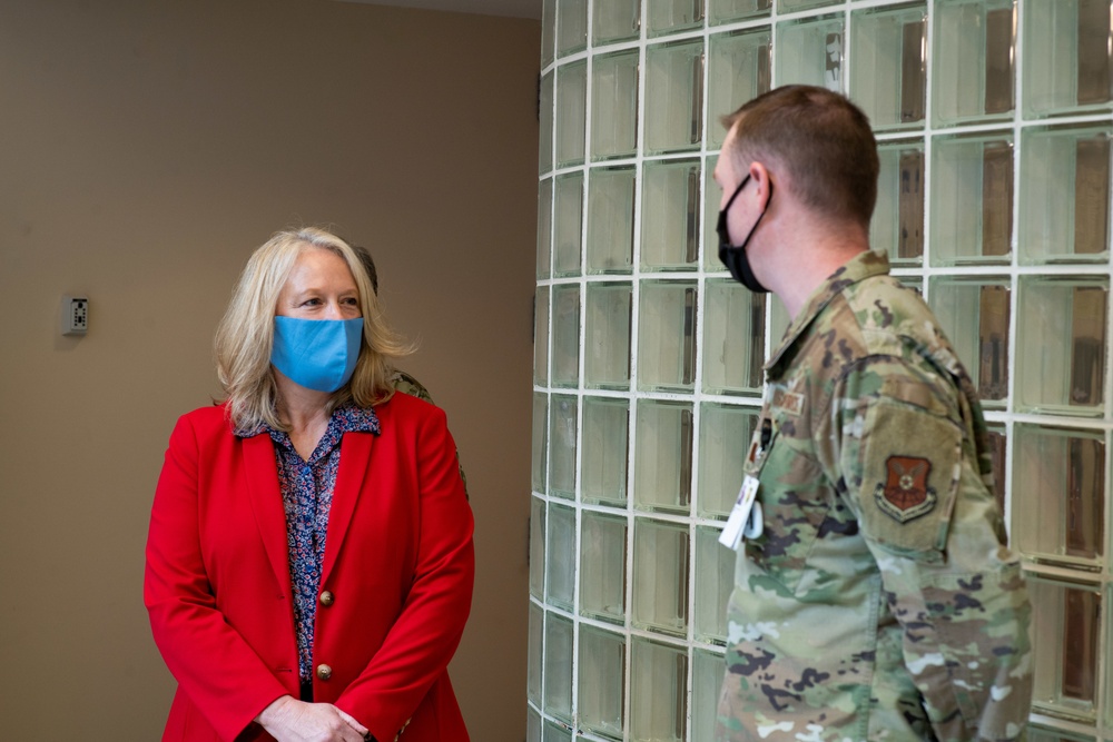 Hollyanne Milley, the wife of Joint Chiefs of Staff Chairman Mark Milley,  visits Minot Air Force Base