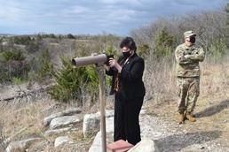 Ms. Brenda Lee McCullough and Cmd. Sgt. Major Dan Dennison view eaglets in their on-post nest, Fort Riley