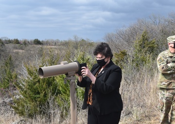 Ms. Brenda Lee McCullough and Cmd. Sgt. Major Dan Dennison view eaglets in their on-post nest, Fort Riley