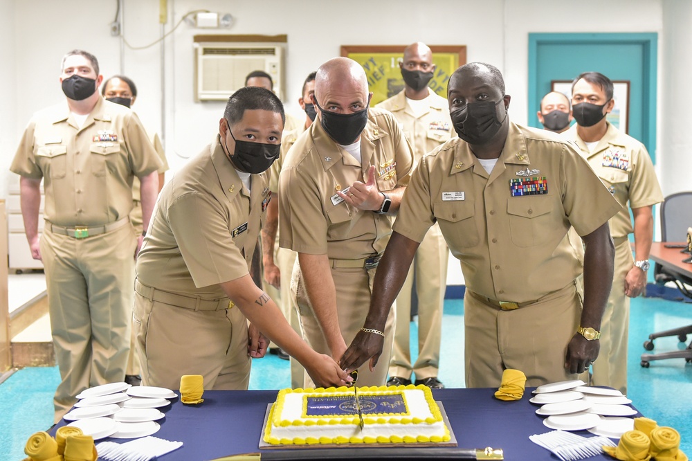 NAVSUP FLC Pearl Harbor Chief's Mess Cuts Birthday Cake