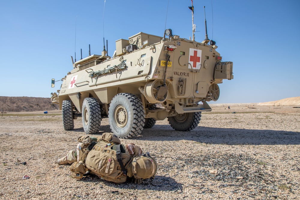 Task Force Viking Soldiers conduct care under fire training to counter Daesh