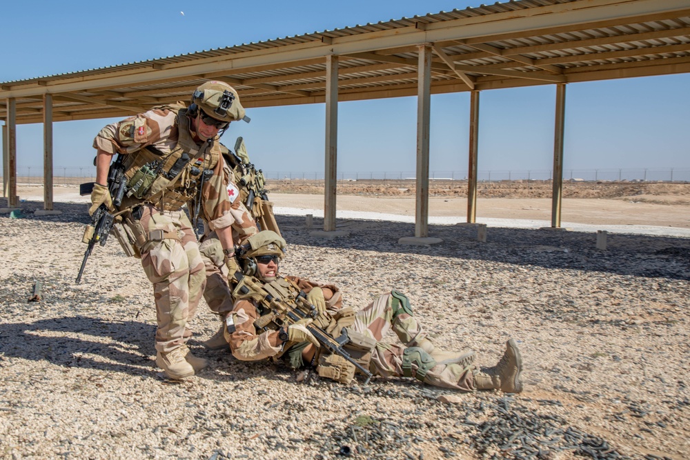 Task Force Viking Soldiers conduct care under fire training to counter Daesh