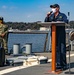 Cmdr. Chris Gahl, commanding officer of the USS Barry, speaks during an all-hands call