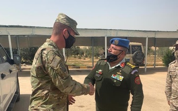 COL Andrew Stone of the 16th Engineer Brigade meets with COL Iqbal Bawaneh of the Jordanian Royal Engineer Corps to discuss route clearance and de-mining operations.
