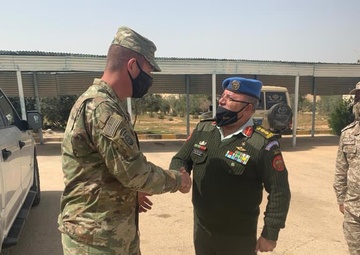 COL Andrew Stone of the 16th Engineer Brigade meets with COL Iqbal Bawaneh of the Jordanian Royal Engineer Corps to discuss route clearance and de-mining operations.