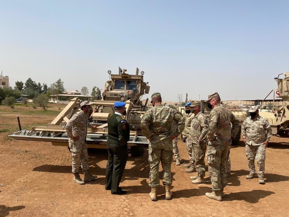 COL Andrew Stone of the 16th Engineer Brigade meets with COL Iqbal Bawaneh of the Jordanian Royal Engineer Corps to discuss route clearance and de-mining operations.