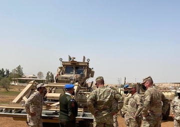 COL Andrew Stone of the 16th Engineer Brigade meets with COL Iqbal Bawaneh of the Jordanian Royal Engineer Corps to discuss route clearance and de-mining operations.