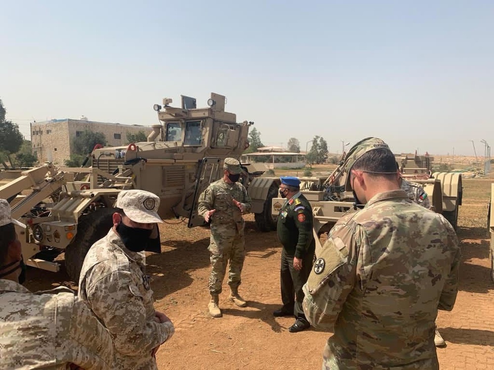 COL Andrew Stone of the 16th Engineer Brigade meets with COL Iqbal Bawaneh of the Jordanian Royal Engineer Corps to discuss route clearance and de-mining operations.