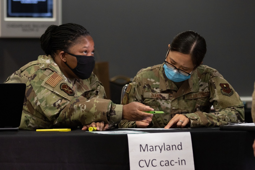 U.S. Air Force Airmen in-process to support the COVID-19 CVC in Hyattsville, MD