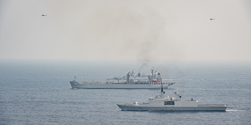 Ships operate in the Bay of Bengal in support of exercise La Perouse 2021