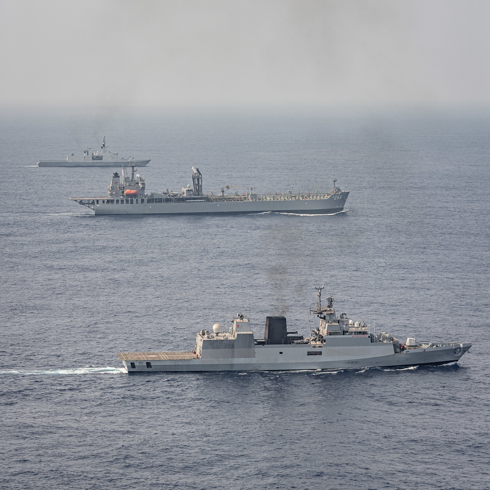 Ships operate in the Bay of Bengal in support of exercise La Perouse 2021