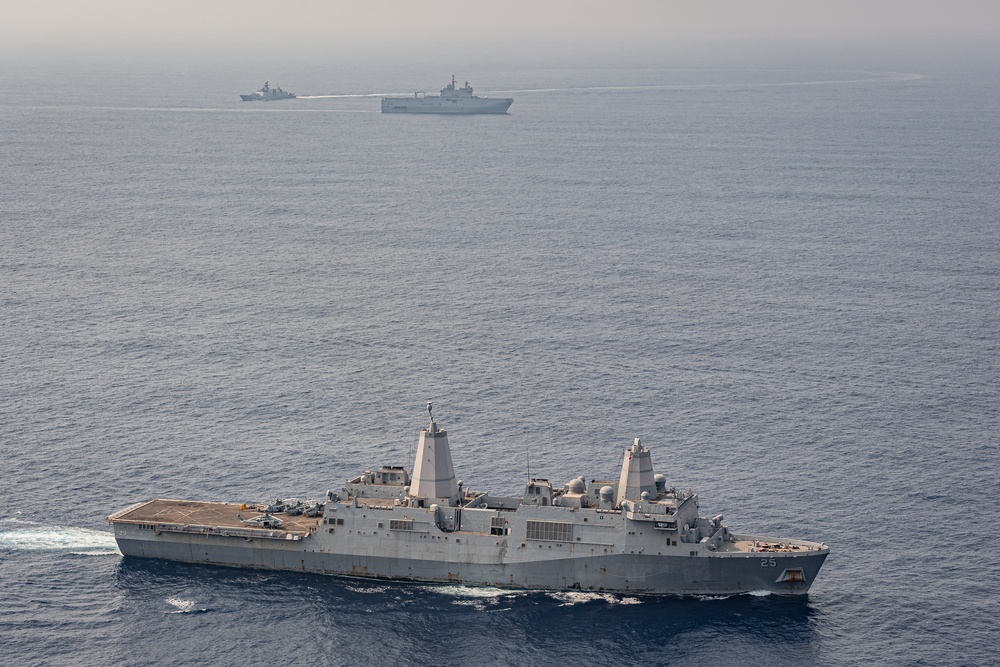 Ships operate in the Bay of Bengal in support of exercise La Perouse 2021