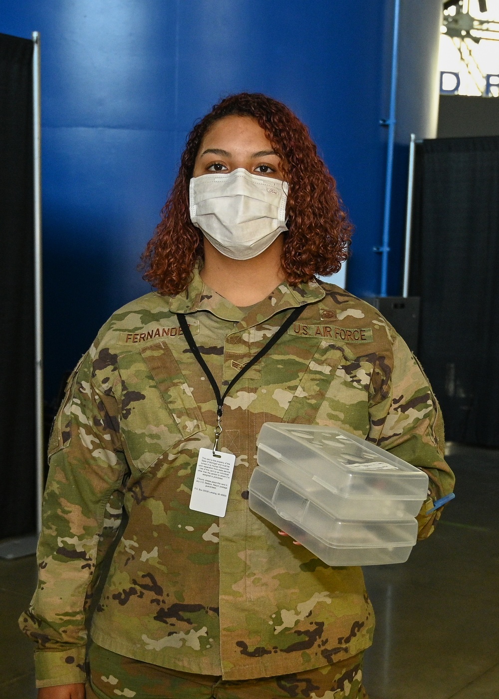 U.S. Air Force Senior Airman Aimee Fernandez talks about her role at the Detroit Community Vaccination Center