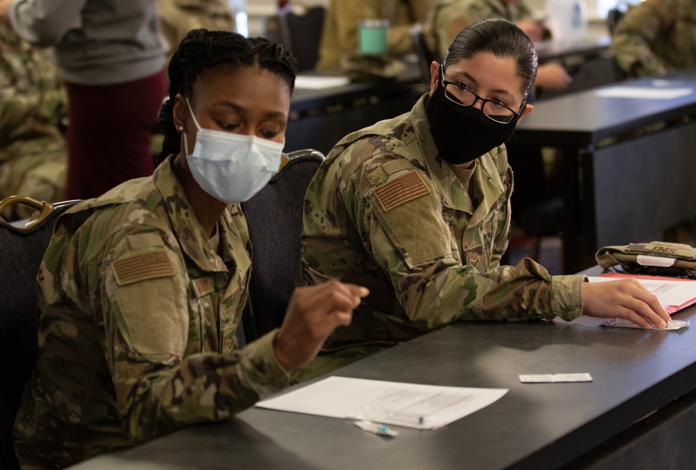 U.S. Air Force Airmen receive medical training prior to a center’s opening in Hyattsville, MD