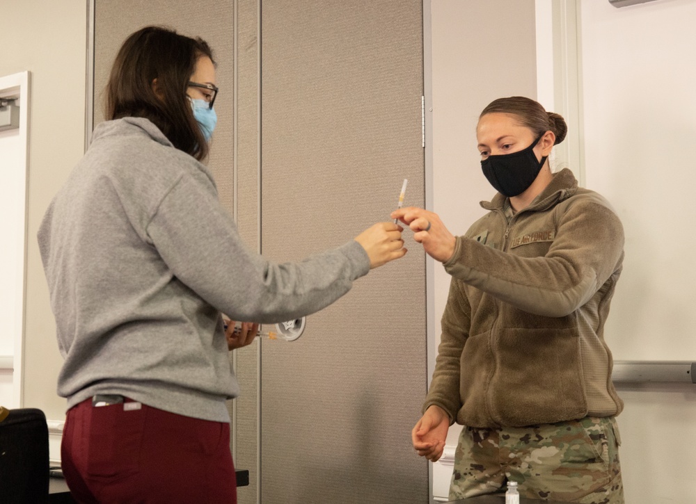 U.S. Air Force Airmen receive medical training prior to a center’s opening in Hyattsville, MD