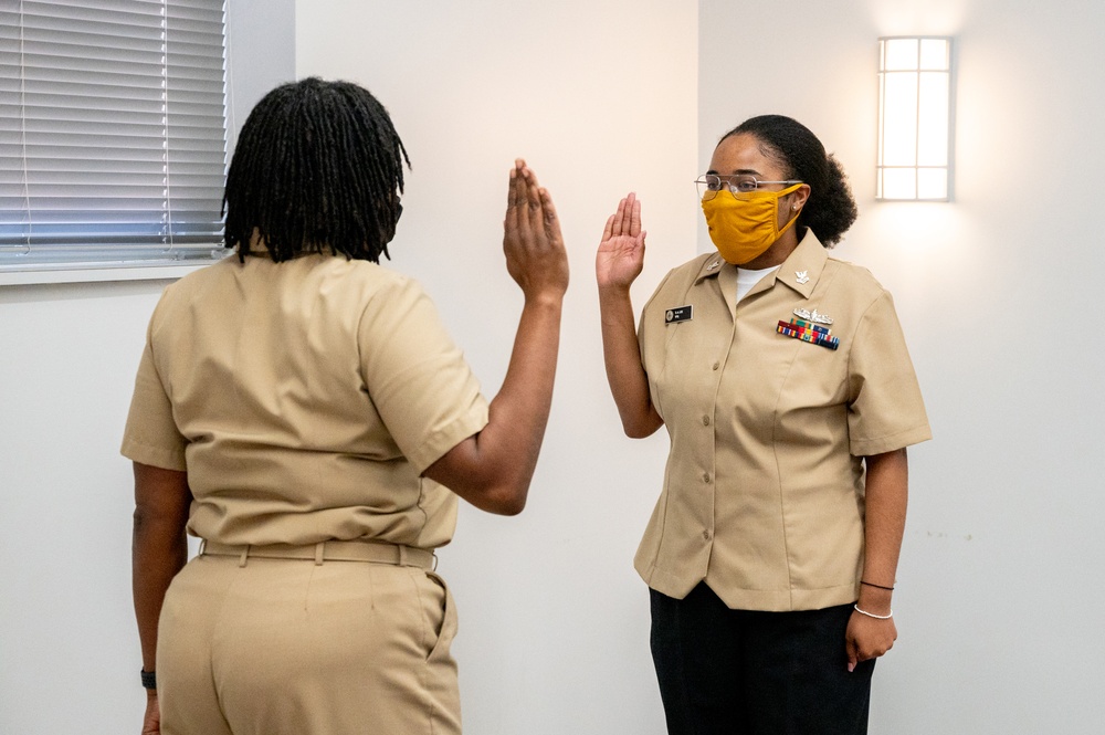 CS2 Sheniqua Lee reenlistment ceremony