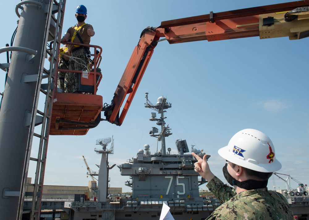 GHWB Sailors Working On Acquisition Antenna