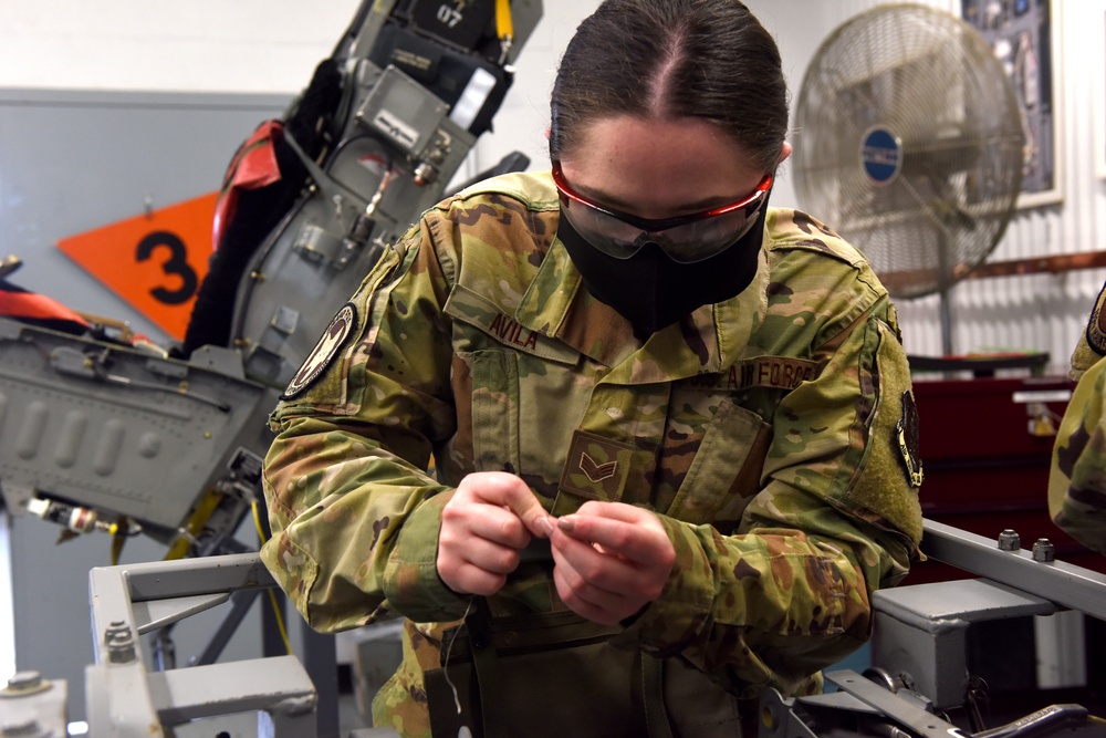 F-16 fighter jet incoming seat inspection