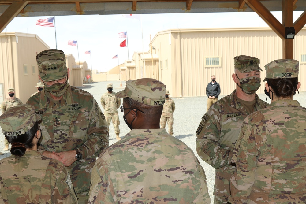 U.S. Army Central Command Team, Lieutenant General Terry Ferrell and Command Sergeant Major Brian Hester visited the Theater Engineer Brigade.