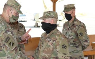 U.S. Army Central Command Team, Lieutenant General Terry Ferrell and Command Sergeant Major Brian Hester visited the Theater Engineer Brigade.