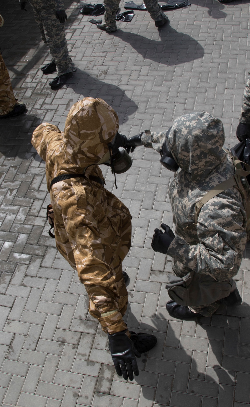 U.S. Army Soldiers decontaminate a Qatari soldier in a simulated crisis during IS 21