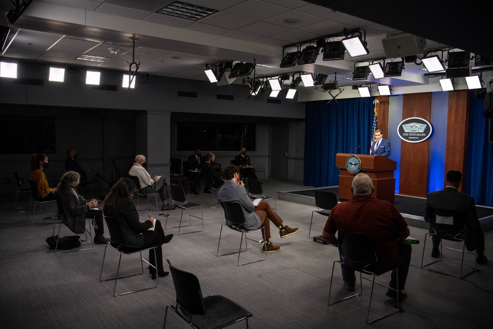 Pentagon Press Secretary John F. Kirby briefs the press