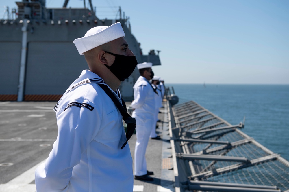 USS Charleston Sailors Man the Rail