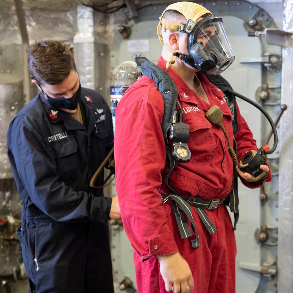 USS Charleston Sailors Practice Damage Control