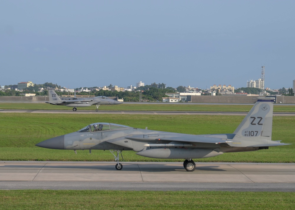 F-15 Eagles take off from Kadena